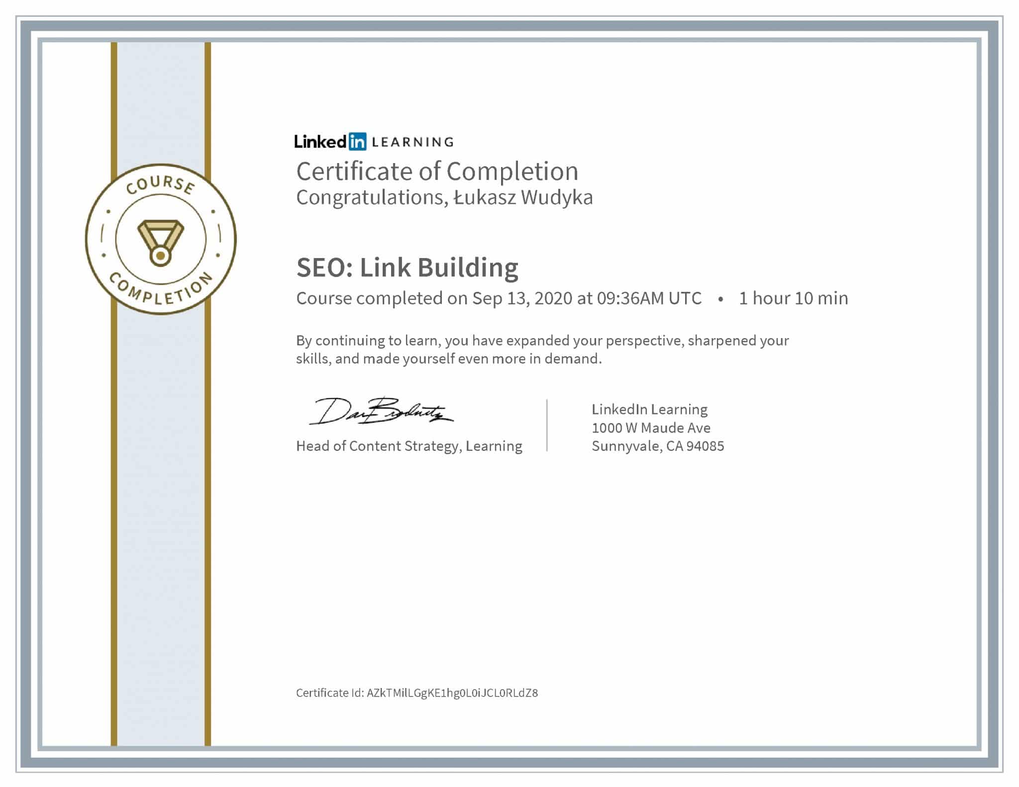 Łukasz Wudyka certyfikat LinkedIn SEO: Link Building